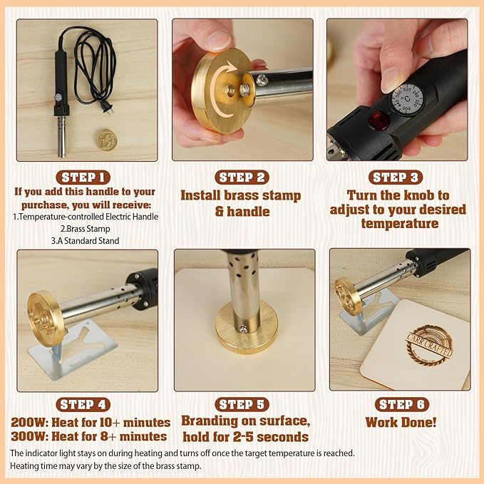 Terwex Custom Branding Iron for Wood, Personalized Logo Branding Iron with Your Text Unique Design, Durable Metal Wood Burning Stamp for Leather Food, Wedding & Handmade Lover Gifts (Brass Stamp Head)
