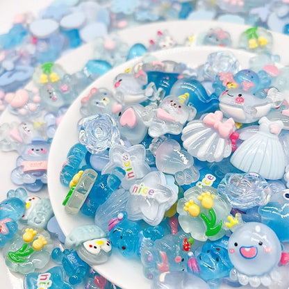 60 Pcs Slime Charms Bulk DIY Craft Making Kit, Cute Flat Back Resin Charms for Crafts (Blue)