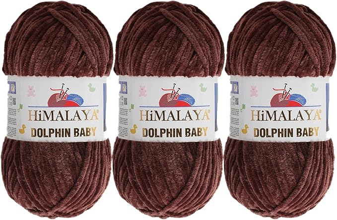 3 Skein/Pack Himalaya Dolphin Baby Chenille Yarn, Each Ball 100 gr (3.5 oz), 120 m (132 Yards), 100% Polyester, Super Bulky Baby Blanket Velvet Amigurumi Yarn, 80366 - Walnut