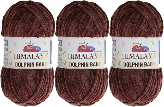 3 Skein/Pack Himalaya Dolphin Baby Chenille Yarn, Each Ball 100 gr (3.5 oz), 120 m (132 Yards), 100% Polyester, Super Bulky Baby Blanket Velvet Amigurumi Yarn, 80366 - Walnut