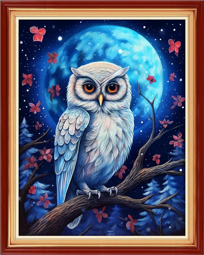 Dooxvey Cross Stitch Kits for Adults Stamped Full Range of Embroidery Starter Kits for Beginners 11CT Printed Cross Stitch Patterns Needlepoint Kits Stamped Crossstitch-Moon owl 16x20 inch