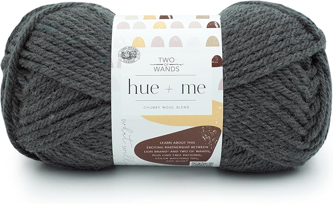 Lion Brand Yarn, Hue + Me Chunky Yarn for Crocheting, Knitting, and Crafts, Smoke, 1 Pack