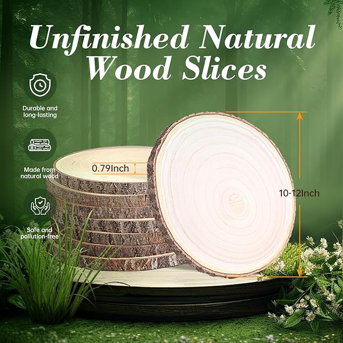 8Pcs 10-12 Inches Wood Slices Large Wood Rounds Centerpieces for Tables Rustic Round Wooden Discs