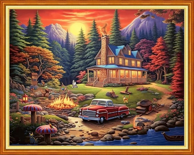 Dooxvey Cross Stitch Kits for Adults Stamped Full Range of Embroidery Starter Kits for Beginners 11CT Printed Cross Stitch Patterns Needlepoint Kits Stamped Crossstitching-Sunset Scenery 16x20 inch