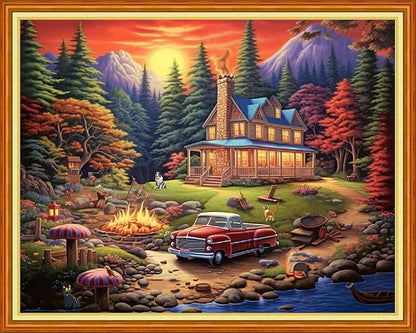 Dooxvey Cross Stitch Kits for Adults Stamped Full Range of Embroidery Starter Kits for Beginners 11CT Printed Cross Stitch Patterns Needlepoint Kits Stamped Crossstitching-Sunset Scenery 16x20 inch