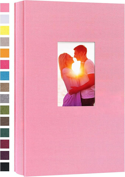 potricher Small Photo Album for 4x6 300 Photos Linen Cover Picture Book for Family Wedding Anniversary and Baby (Pink)