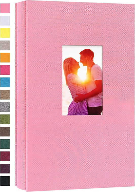 potricher Small Photo Album for 4x6 300 Photos Linen Cover Picture Book for Family Wedding Anniversary and Baby (Pink)