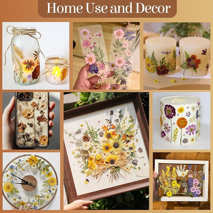 85Pcs Boho Dried Flowers for Crafts, Real Natural Pressed Flowers for Crafts Vintage Dried Pressed Flowers Dry Leaves for Resin, DIY Art, Scrapbook, Jewelry, Candle & Soap Making – Tweezers Included