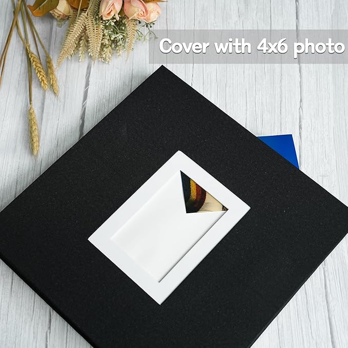 Vienrose Photo Album Self Adhesive for 2x3 4x6 5x7 8x10 Pictures DIY Scrapbook 60 Blank Pages Linen Cover Memory Book for Wedding, Baby Growth, Travel, Black