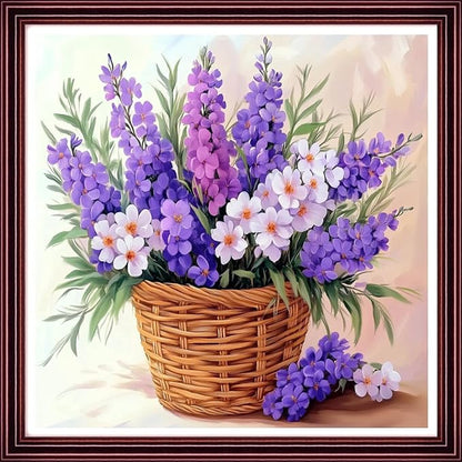 DMCCRAFT Stamped Cross Stitch Kits for Adults 11CT Printed Cross-Stitch Patterns Embroidery Kits Easy Cross Stitching Needlepoint Kits Crossstitch-Beautiful Lavender 18x18 inch