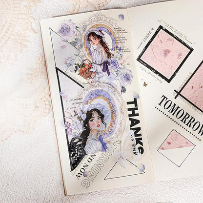 AuriicLeaf French Vintage Girl PET Sticker Set, 60PCS Scrapbook Supplies for Journaling, Planners, DIY Crafts and Gifts