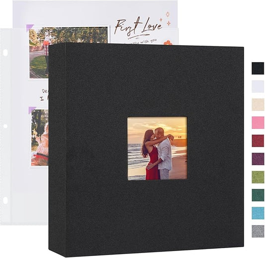 Mublalbum 8.5x11 Inch DIY Scrapbook Photo Album with 40 Plastic Sleeves 80 Pages Top-Loading Protectors, Linen Cover 3-Ring Binder for Baby Wedding Travel and DIY Projects (Black)