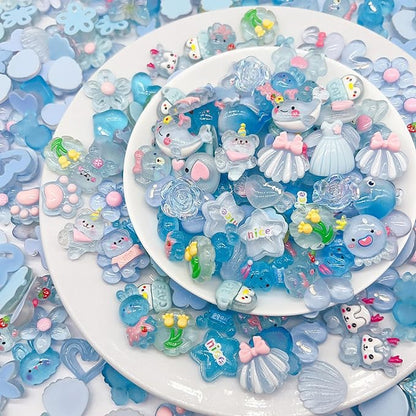 60 Pcs Slime Charms Bulk DIY Craft Making Kit, Cute Flat Back Resin Charms for Crafts (Blue)