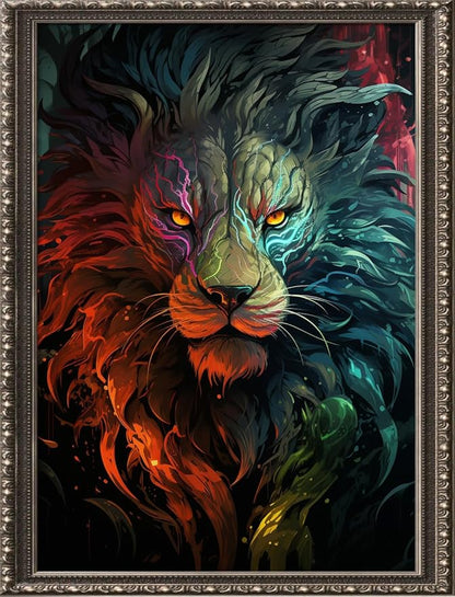 Leczany Cross Stitch Stamped Kit for Adults - Colorful Lion | DIY Embroidery Starter Patterns Craft Kit Needlepoint for Beginner | 11CT, 3 Strands | 13x17.7 inches