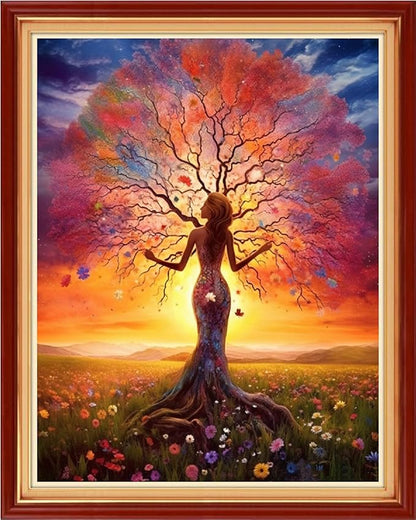 Dimensean Stamped Cross Stitch Kits Full Range of Embroidery Patterns Starter Kits for Beginners Adult DIY Cross Stitches Needlepoint Kits 11CT-Girl Magic Tree 16x20 inch