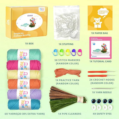 MOREJMTT Crochet Kit for Beginners, Crochet Animal Kits, Crocheting Kit for Starters, Learn to Crochet with Step-by-Step Video Tutorials, Beginner Crochet Kit for Adults(Chameleons)