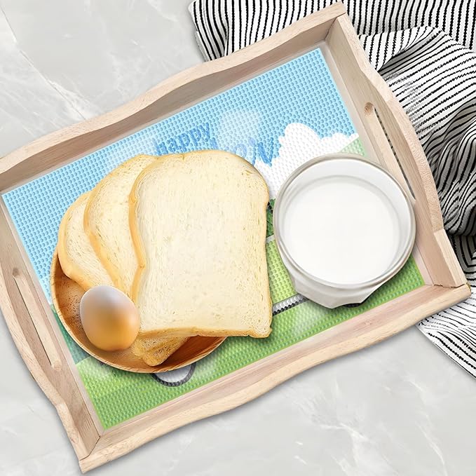 Generic FGbaby DIY 5D Happy Easter Truck Diamond Painting Wood Serving Tray with Handles Diamond Art Decorative Serving Trays Wooden Tray for Breakfast in Bed, Patio, BBQ, Coffee Table, Party