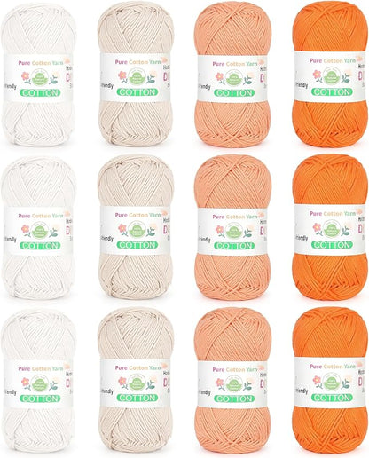 Katech 1OO% Cotton Yarn for Crocheting & Knitting–12-Color of 137 Yards/1.76 oz Baby Cotton Yarn Sport Weight CYC #2-Soft & Breathable-Ideal for Dishcloths, Baby Clothes, Potholders(F)