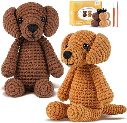 MOREJMTT Crochet Kit for Beginners, Knitting Kits,Crochet Animal Kits,Crocheting Kit for Starters with Step-by-Step Video Tutorials, Beginner Crochet Kits for Adults(2 Pack Golden Retriever)