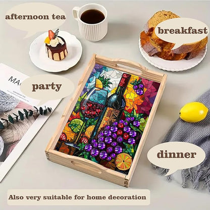 SHLUHA Diamond Art Kits for Adults Wooden Serving Trays with Handle Food Tray for Breakfast Home Decor Gift
