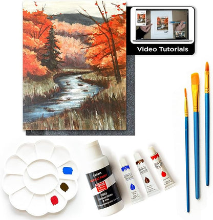 Painting4Real DIY Art Painting Kit for Adults – Learn to Paint Fall Trees with Video Tutorials – 9 Pieces Acrylic Paint Set for Adults –Perfect Christmas Crafts & Holiday Gifts for Art Lovers