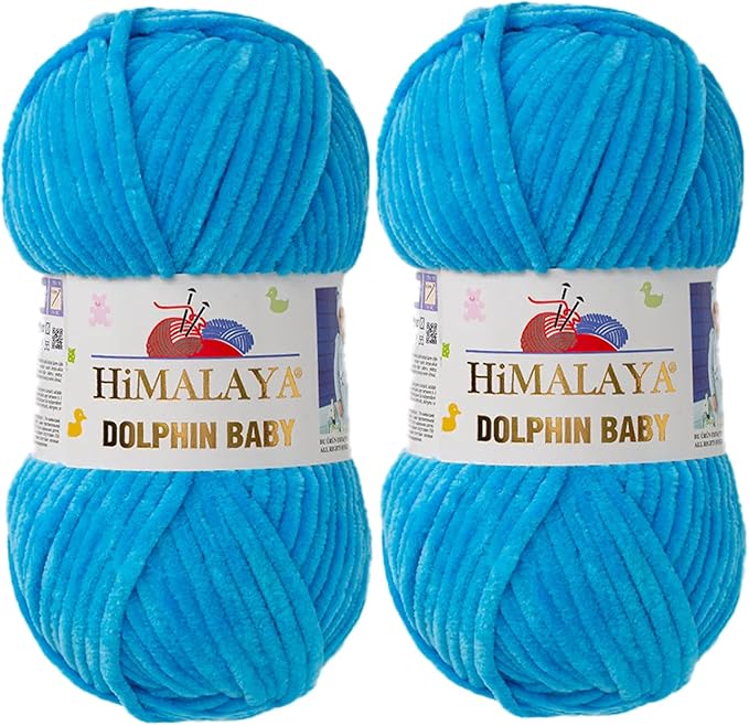 2 Skein/Pack Himalaya Dolphin Baby Chenille Yarn, Each Ball 100 gr (3.5 oz), 120 m (132 Yards), 100% Polyester, Super Bulky Baby Blanket Velvet Amigurumi Yarn, 80326 - Baby Blue