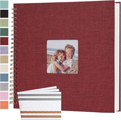Scrapbook Photo Album 12x12 Inches 80 Pages Hardcover Kraft Paper Linen Cover Scrap Book Memory Book DIY Scrapbook Albums for Wedding Baby Boyfriend Travel Anniversary Family, Red