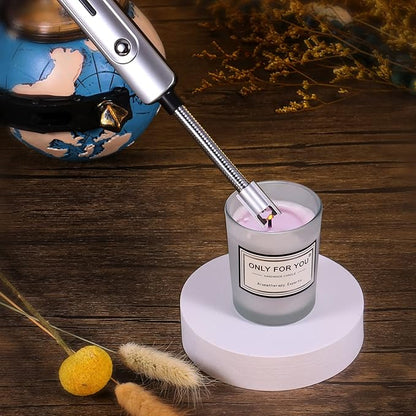 Lsnisni 4 in 1 Candle Accessory Set, Electric Lighter, Wick Cutter, Snuffer and Dipper, Steel Wick Trimmer Set - Silver