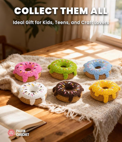 PAITIN Crochet Kit for Beginners – DIY Donut Amigurumi Crochet Kit, Easy Crochet Kits with Step-by-Step Video Tutorial and Beginner Handbook