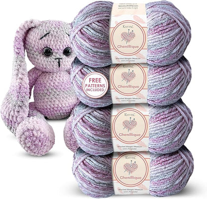 Chenillique Velvet Chenille Yarn for Crocheting, 4-Pack (856Yds / 400G), Free Patterns, Beginners Friendly - Soft Baby Yarn for Knitting Baby Blanket - #4 Medium Worsted Weight - Pink Haze