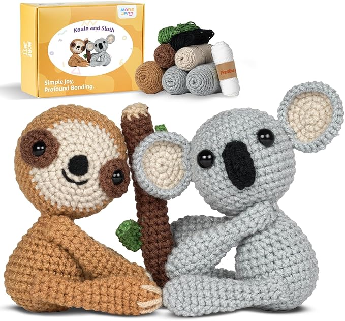 MOREJMTT Crochet Kit for Beginners Animal,Crochet Animal Kits,Crocheting Kit for Starters,Learn to Crochet with Step-by-Step Video Tutorials,Beginner Crochet Kits for Adults(Koalas+Sloth)