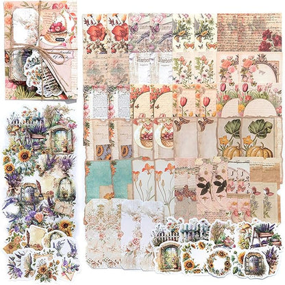 100PCS Vintage Journaling Scrapbooking Supplies Ephemera Pack for Junk Journal Planners Decoupage Paper Scrapbook Stickers Aesthetic Cottagecore Collage Craft Album (Plants)