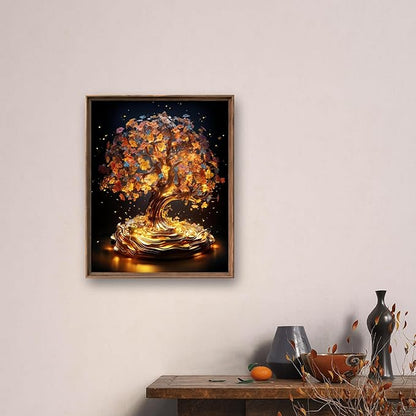 Leczany Cross Stitch Stamped Kit for Beginner - Golden Tree | DIY Embroidery Starter Patterns Craft Kit Needlepoint for Adults | 11CT, 3 Strands | 13x18.1 inches