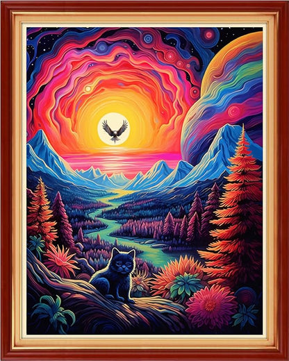 Foxhool Stamped Cross Stitch Kits,11CT Printed Cross Stitch Pattern Full Embroidery Kits for Beginner Needlepoint Kits-Night Eagle 16x20 inch