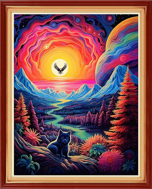 Foxhool Stamped Cross Stitch Kits,11CT Printed Cross Stitch Pattern Full Embroidery Kits for Beginner Needlepoint Kits-Night Eagle 16x20 inch