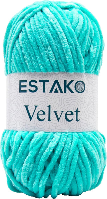Estako Velvet Chenille Blanket amigurumi Yarn for Crocheting and Knitting Super Bulky 100 gr (132 yds) (1250 - Cyan)