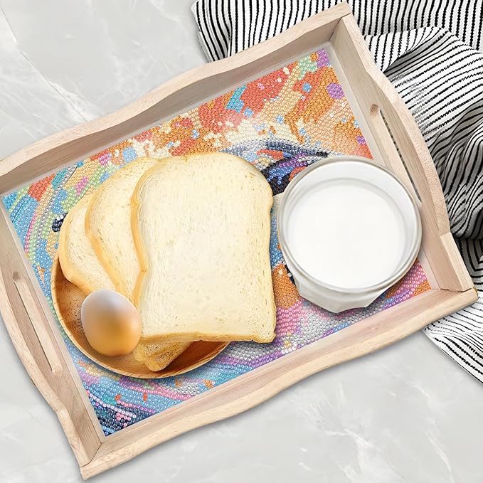 DIY Diamond Art Wooden Tray Kit, Food Tray with Handle Diamond Painted Table Decoration Tray, for Breakfast, Bar Dinner Table Diamond Dots Gem Painting Art Set for Beginners (#10-Orca)