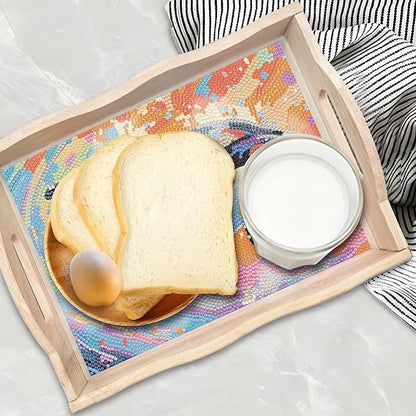 DIY Diamond Art Wooden Tray Kit, Food Tray with Handle Diamond Painted Table Decoration Tray, for Breakfast, Bar Dinner Table Diamond Dots Gem Painting Art Set for Beginners (#10-Orca)