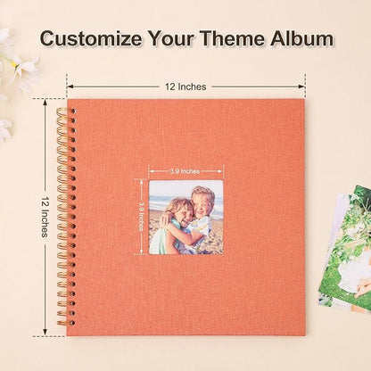 Scrapbook Photo Album 12x12 Inches 80 Pages Hardcover Kraft Paper Linen Cover Scrap Book Memory Book DIY Scrapbook Albums for Wedding Baby Boyfriend Travel Anniversary Family, Orange