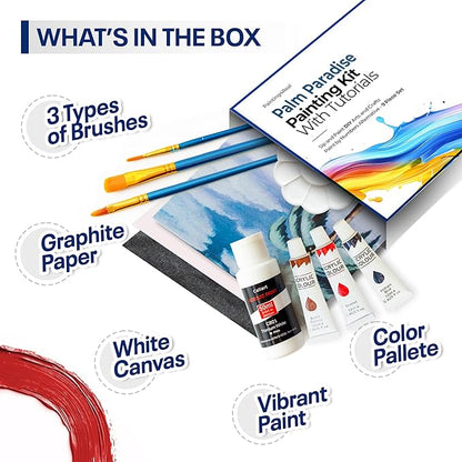 Painting4Real DIY Art Painting Kit for Adults – Learn to Paint Palm Paradise with Video Tutorials – 9 Pieces Acrylic Paint Set for Adults –Perfect Christmas Crafts & Holiday Gifts for Art Lovers