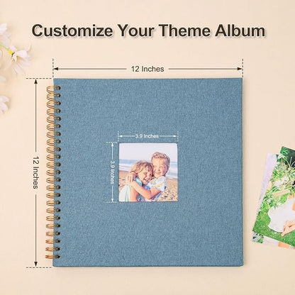 Scrapbook Photo Album 12x12 Inches 80 Pages Hardcover Kraft Paper Linen Cover Scrap Book Memory Book DIY Scrapbook Albums for Wedding Baby Boyfriend Travel Anniversary Family, Blue