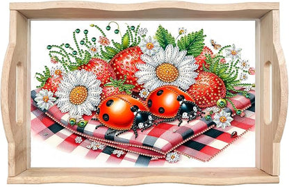 DoxQcs DIY Diamond Art Wooden Food Tray with Handle Diamond Painted Table Decoration Tray for Breakfast Bar Dinner Table Diamonds Art Painting for Beginners-Strawberry