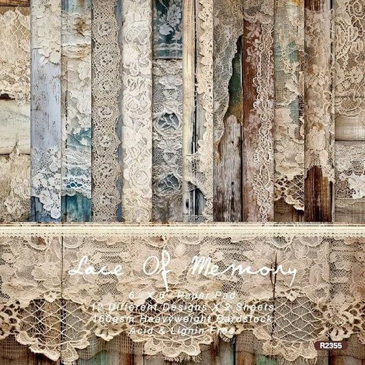 DESEACO Vintage Lace & Wood Scrapbook Paper Pad 6x6, Single-Sided, 12 Designs, 24 Sheets, DIY Crafts, Scrapbooking Supplies