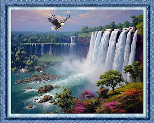 DMCVIVR Stamped Cross Stitch Kits for Beginners Adults Needlepoint Kits for Beginners Embroidery Kits for Adults Crossstitch Kit for Beginners 11CT-Waterfall Eagle 16x20 inch