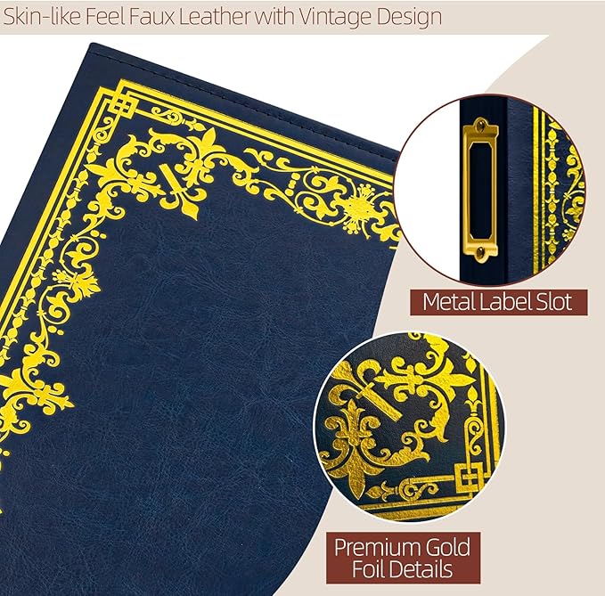 Vienrose Scrapbook Photo Album, 8.5"x11" Faux Leather Cover DIY Scrapbook Album with 50 Sleeves 100 Pages, 3 Ring Vintage Memory Book for Family, Wedding, Birthday, Anniversary, Prussian Blue
