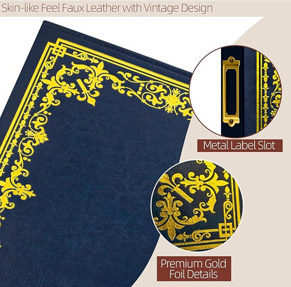 Vienrose Scrapbook Photo Album, 8.5"x11" Faux Leather Cover DIY Scrapbook Album with 50 Sleeves 100 Pages, 3 Ring Vintage Memory Book for Family, Wedding, Birthday, Anniversary, Prussian Blue