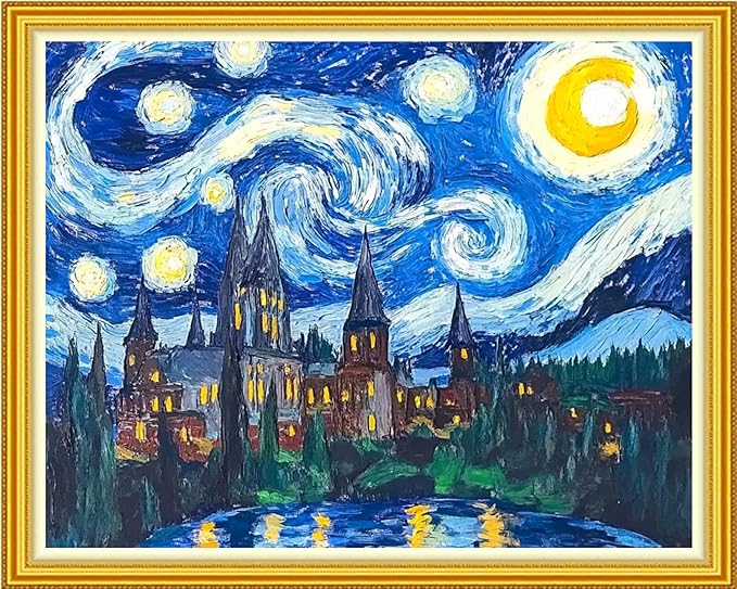 Fanxvivy Stamped Cross Stitch Kits for Beginners Full Range of Cross Stitching Preprinted Embroidery Kits for Adults, 11CT Embroidery Pattern Needlepoint Kits-Van Gogh Starry Sky Castle 16x20 inch