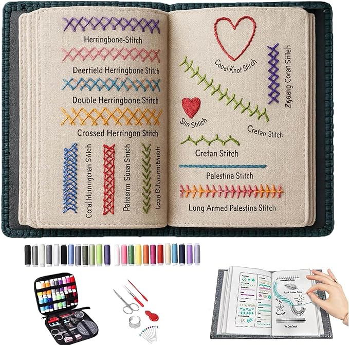 Embroidery Stitch Book Kit - Beginner Embroidery kit for Adults Portable All-in-One Hand Embroidery Book - 106 Patterns with Tools & Tutorials & 86 PCS Beginner Embroidery Kit