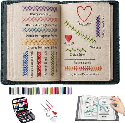 Embroidery Stitch Book Kit - Beginner Embroidery kit for Adults Portable All-in-One Hand Embroidery Book - 106 Patterns with Tools & Tutorials & 86 PCS Beginner Embroidery Kit