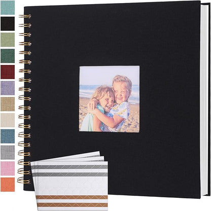 Scrapbook Photo Album 10x10 Inches 40 Pages Hardcover Kraft Paper Linen Cover Scrap Book Memory Book DIY Scrapbook Albums for Wedding Baby Boyfriend Travel Anniversary Family, Black